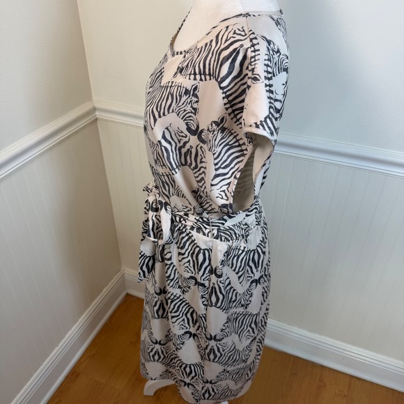 The Limited Zebra Print Belted Midi Dress Black Cream Animal Print Women Size L - Picture 5 of 11